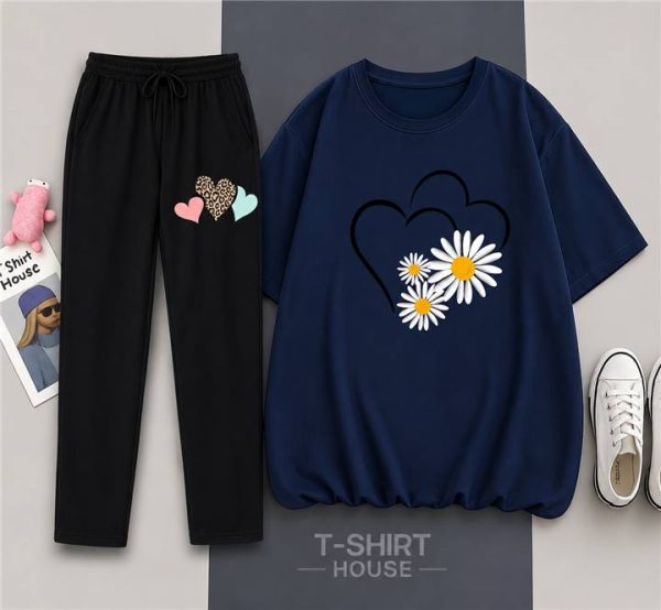Heart daisy palazzo set navy - SebaChat