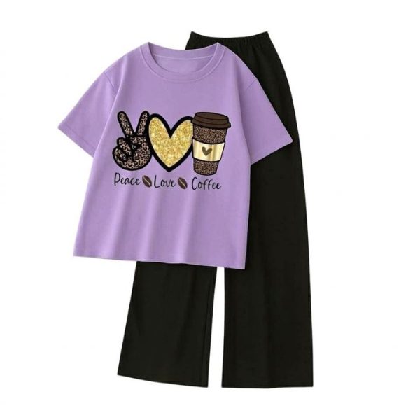 Peace Love Coffee Palazzo Set – Purple - SebaChat