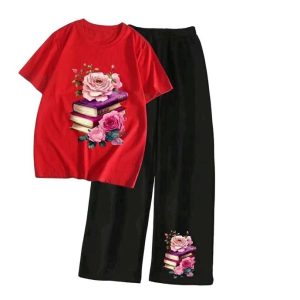 Rose & Books Palazzo Set – Red - SebaChat