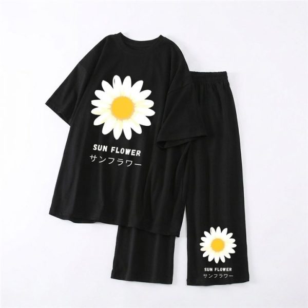 Sun Flower Palazzo Set – Black - SebaChat
