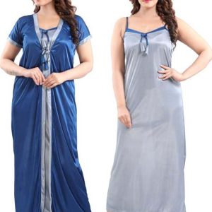 2-Part Satin Nighty (44 inch Gown) - Navy