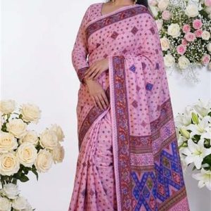 Cotton Skin Print Saree with Blouse Piece - Pink