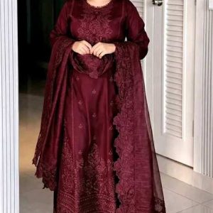 Embroidery Three Piece - Maroon