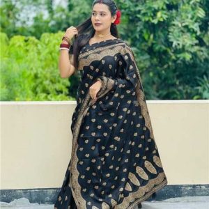 Japani Silk Saree with Blouse Piece - Black