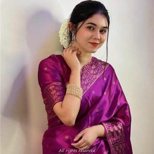 Japani Silk Saree with Blouse Piece - Purple