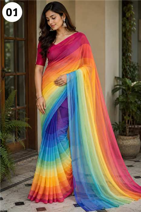 Rongdhonu Georgette Saree - Warm Rainbow