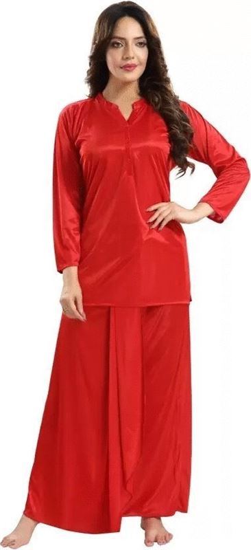 Satin Night Dress (Top & Lungi) - Red