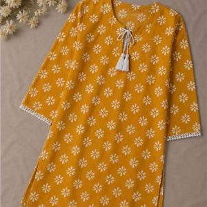 One Piece Short Kurti (Block Print) - Mustard