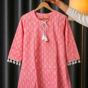 One Piece Short Kurti (Block Print) - Pink