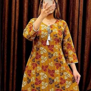 One Piece Short Kurti (Floral) - Mustard