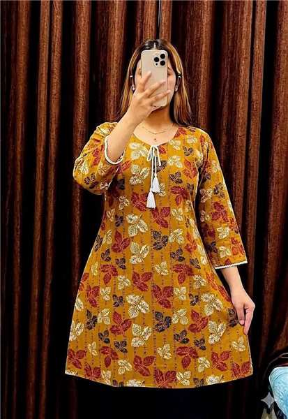 One Piece Short Kurti (Floral) - Mustard