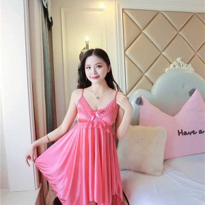 Silk Satin Flared Night Dress - Pink