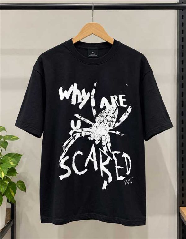 Why Are U Scared spider print black oversized t-shirt - SebaChat