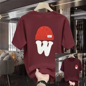 Red Beanie W Graphic Print T-Shirt - Maroon - SebaChat