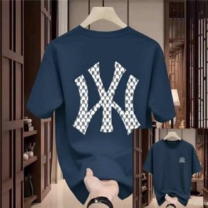 WY Monogram Print T-Shirt (Navy, Maroon) - Navy - SebaChat