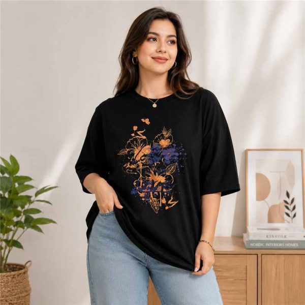 Floral Butterfly Line Art Tee - SebaChat