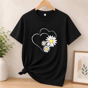 Hearts and Daisies Line Art Tee - SebaChat