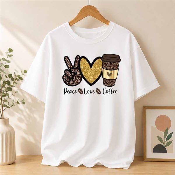 Peace Love Coffee Leopard Tee - SebaChat