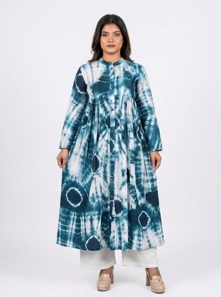 Teal Tie-Dye Butterfly Gown Kurti