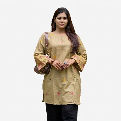 Beige Ready Made Ladies Kurti