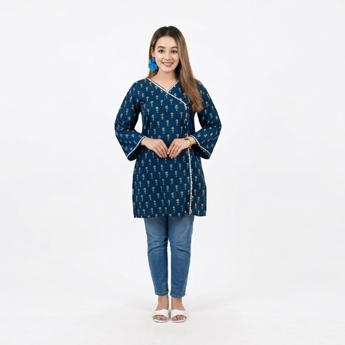 Navy Blue Ready Made Ladies Kurti – Style 1