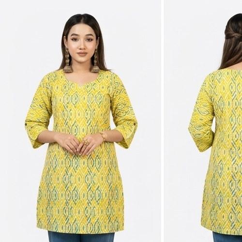 Lime Yellow Ready Made Ladies Kurti – Style 2