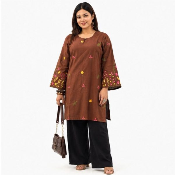 Chocolate Brown Ready Made Ladies Kurti – Style 2