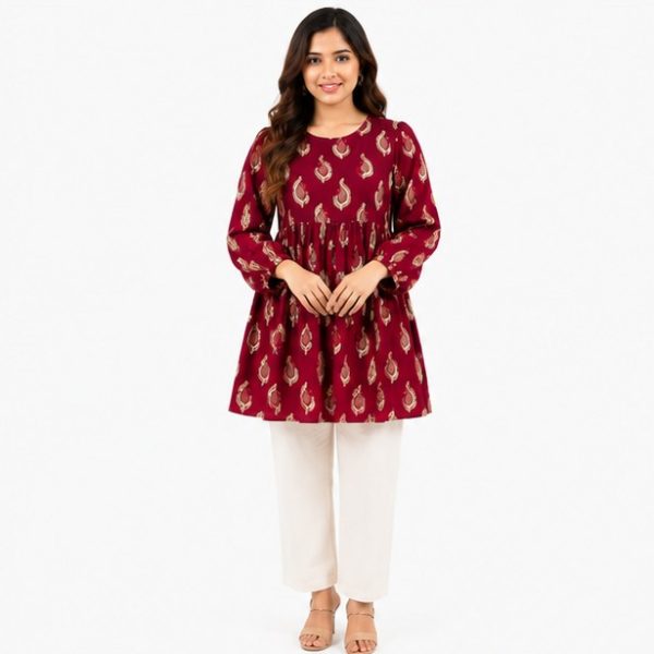 Maroon Ready Made Ladies Kurti – Style 1