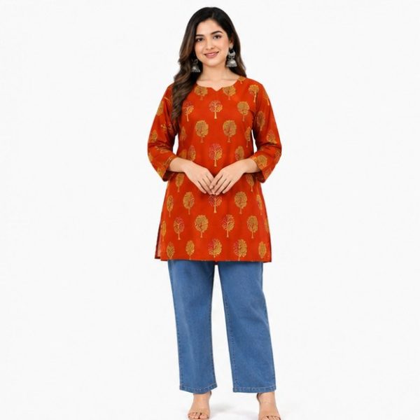 Golden Brown Ready Made Ladies Kurti