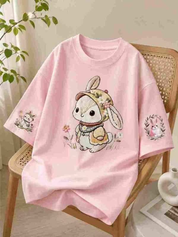 Embroidered Bunny & Flowers Tee